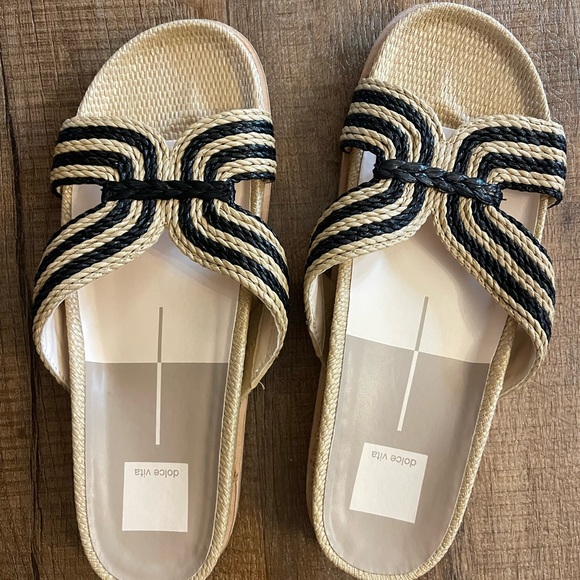 Dolce Vita Shoes - Dolce Vita Beige and Black Braided Slide Mules